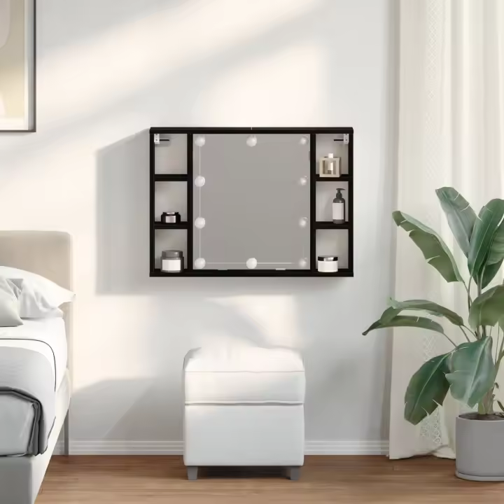 Espejo de LED vidaXL - Roble Negro - 76x15x55 cm - Hecho de Madera Elaborada - 1