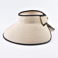 Sombrero De Paja Verano Para Mujer Plegable Gran Alas Con Lazo Protección Solar Para Playa Y Viajes - details 1