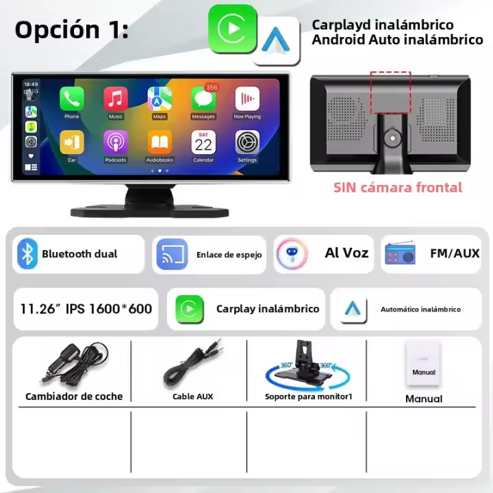 DVR De Coche Universal 11.26 Pulgadas 4K 3840x2160 Con Carplay Y Android Auto Inalámbrico BT AUX Para Pantalla De MP5 Multimedia - 1