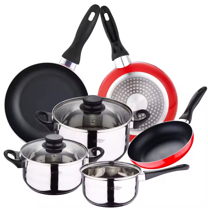 San Ignacio Batería de Cocina 5 Piezas Acero Inoxidable y Set de Sartenes 16/20/24 Rojo - 1