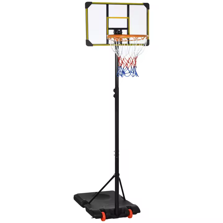 SPORTNOW Canasta de Baloncesto Altura Ajustable 178-208 cm con Ruedas Aro de Baloncesto para Niños de +6 Años con Base Rellenable para Exterior 75x56x210-240 cm Amarillo y Negro - 1
