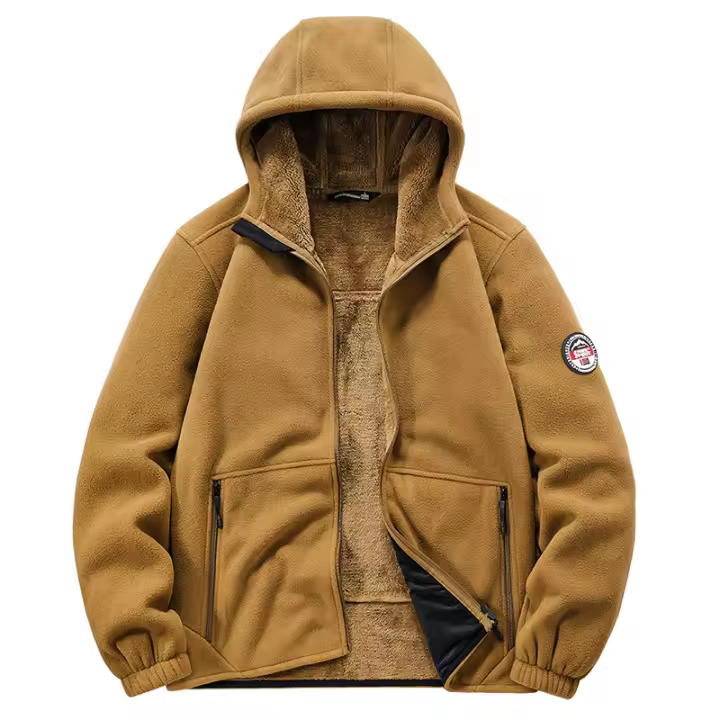 New Fleece Man Solid Hooded Motion Coats Leisure Simplicity Cardigan Tops Winter Thickening Keep Warm Big Pocket Jackets Man - 1