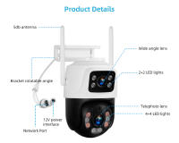 Cámara De Seguridad FUERS 6MP WiFi Exterior Con Lente Dual Monitoreo CCTV IP Onvif iCSEE Pantalla Doble Negro Resistente Al Agua IP66 - details 14