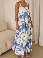 Vestido De Impresión Casual Para Mujeres Primavera Y Verano Sin Mangas Cuello Cuadrado Largo Hasta El Tobillo Polyester - details 3