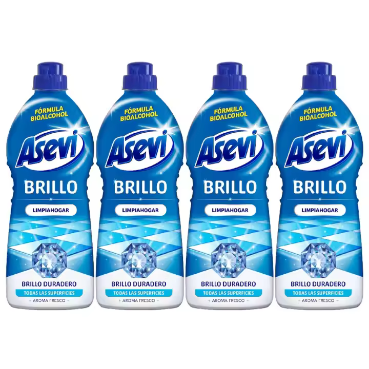Asevi Limpiahogar Brillo Fórmula con Bioalcohol, Envase de 1100 ml, Pack 4 uds - Limpiador para Todo Tipo de Suelos y Superficies, Abrillanta sin Dejar Marcas, Secado Rápido, Aroma Fresco Duradero - 1