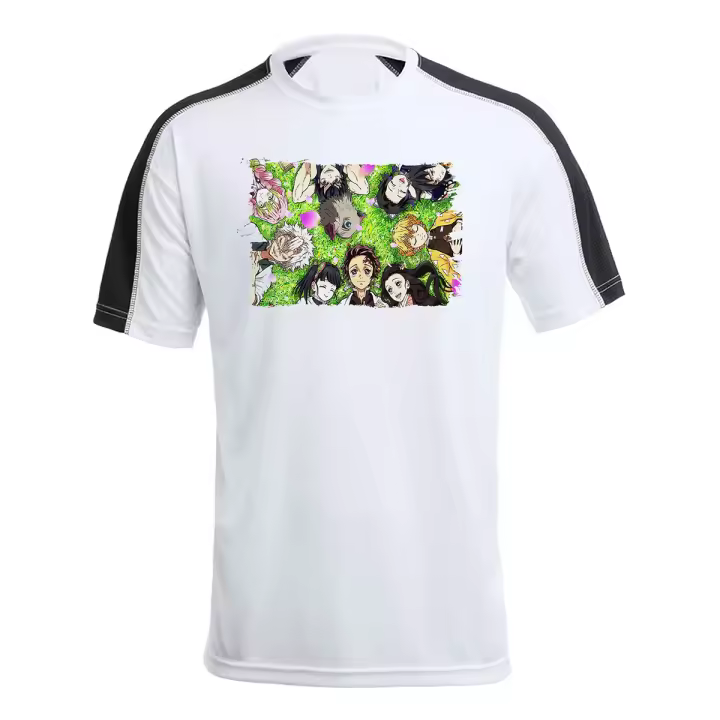 MERCHANDMANIA CAMISETA TÉCNICA FRANJA MANGAS NEGRA kimetsu no yaiba personajes pilares cazadores tshirt tanjiro nezuko tomioka - 1