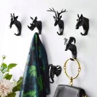 Gancho de pared autoadhesivo de resina animal, gancho para toallas, gancho para puerta de pared, almacenamiento de toallas y ropa, jirafa negra - details 1