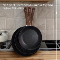 Set de 3 Sartenes 20/24/28cm con Revestimiento Antiadherente a la Piedra . Incluye set de cuchillos y set de utensilios de bambu - details 1