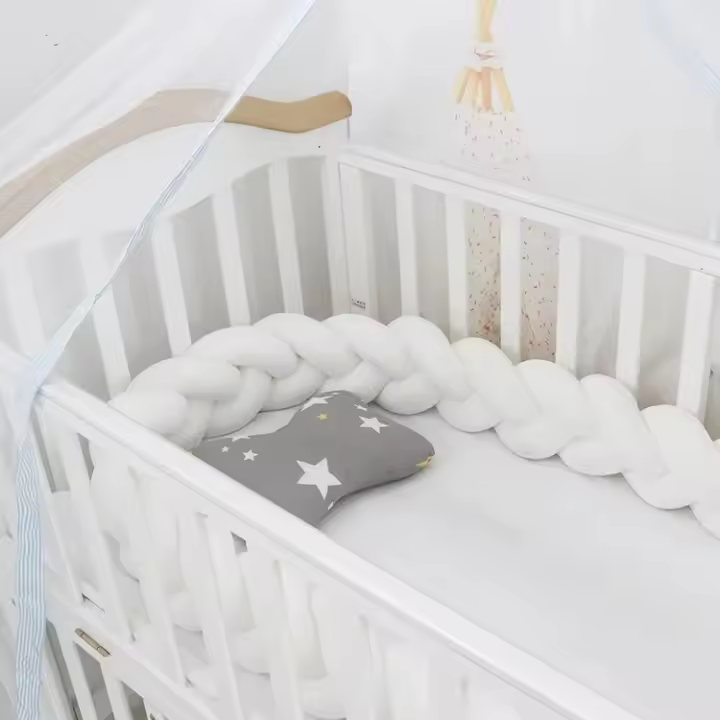 Protector De Cuna Para Bebé Con Nudo Y Trencita Almohadilla De Cojín Anticolisión Decoración De Habitación Infantil 1M/2M/3M/4M Tamaño Plush Material Algodón - 1