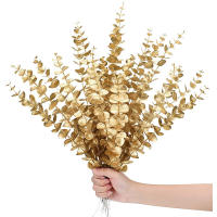 Lote De 5/10 Ramos De Eucalipto Artificial Hojas Doradas Plantas Artificiales Para Decoración De Casamiento Y Hogar Disposición De Otoño Bouquet - details 6