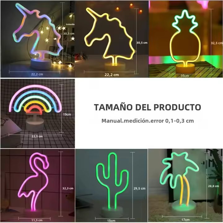 Lámpara De Noche LED Neón Flamingo Cactus Piña Árbol Unicornio Para Habitación Estudio Dormitorio Luz De Mesa Contemporánea - 1