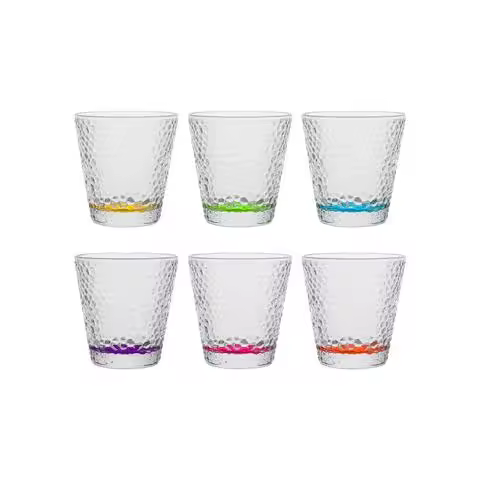 STARLEY-Vivalto Pack de 6 Vasos de Cristal con Base Coloreada, 285 ml, Aprox ø9,29x9,29cm, Ideal para Agua, Refrescos, Cerveza - 1