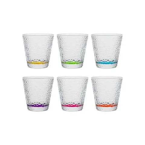 STARLEY-Vivalto Pack de 6 Vasos de Cristal con Base Coloreada, 285 ml, Aprox ø9,29x9,29cm, Ideal para Agua, Refrescos, Cerveza - 1
