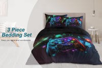 Juego De Cama Nenon Con Joystick 3 Piezas Estilo Retro Para Gamer Funda De Edredón Y Almohadas Geométricas Hexagonales Modernas Y Confortables Para Todas Las Estaciones - details 0