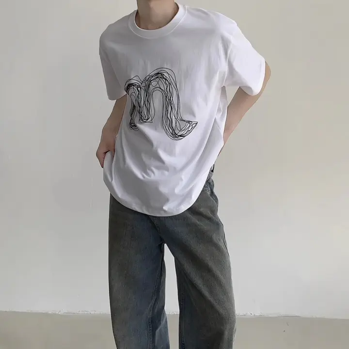 Camiseta De Verano Para Hombre Con Diseño De Letras Tridimensionales Camiseta De Manga Corta Pesada Sensación De Moda Camiseta De Subsuela De Tendencia - 1