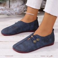 Women's comfortable round toe soft bottom flat shoes, buckle decoration, solid color, casual and breathable, easy to put on and take off, slip-on design - details 8