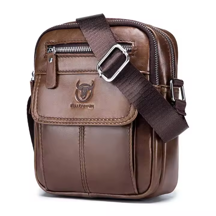 Bolso de Hombro Informal de Cuero de Vaca, Mini Bolsillo para Hombre - Gran Capacidad - 1