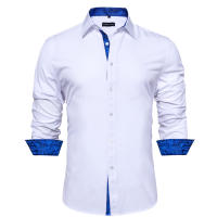 Camisa De Seda Barry Wang Para Hombres Cuello En V Manga Larga Estilo Slim Fit Colores Blancos Y Negros Top Casual Transpirable - details 21