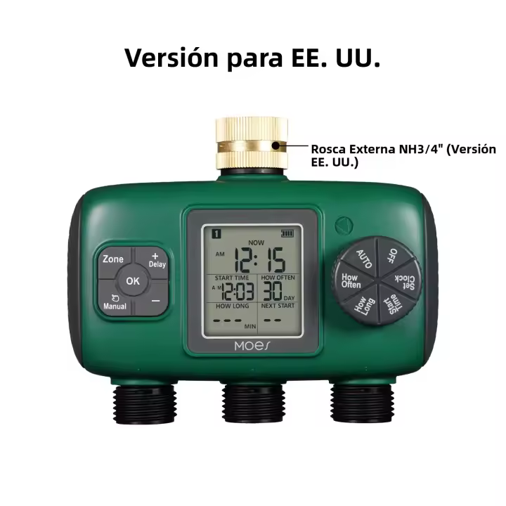 MOES Timer De Riego Automático 3 Salidas Con Inlet De Latón IPX5 Impermeable Pantalla LCD Botón De Giro Para Jardín Aspersor - 1