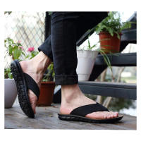 Zapatillas De Verano Para Hombre Sandalias De Cuero Genuino Antideslizantes Planas Flip Flops Calzado De Vacaciones Para Exteriores Negro Caqui - details 0