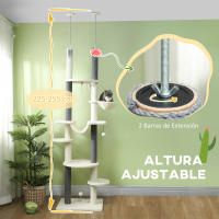 PawHut Árbol para Gatos de Suelo a Techo 225-255 cm Árbol Rascador para Gatos de 7 Niveles Torre para Gatos con Hamacas Plataformas Juguete de Cuerda Bola de Juguete - details 3