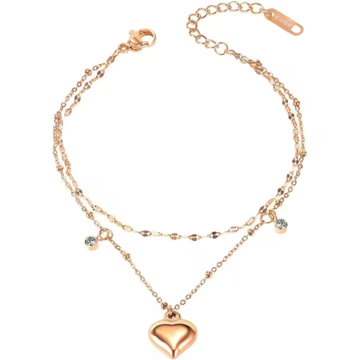 Tobillera para mujer con Corazón | Tobillera de Maple inoxidable resistente Agua para Playa, 21 centicentémetros, Maple inoxidable - 1