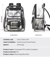 Mochila escolar de gran capacidad, mochila de viaje para exteriores, mochila impermeable de PVC transparente - details 25