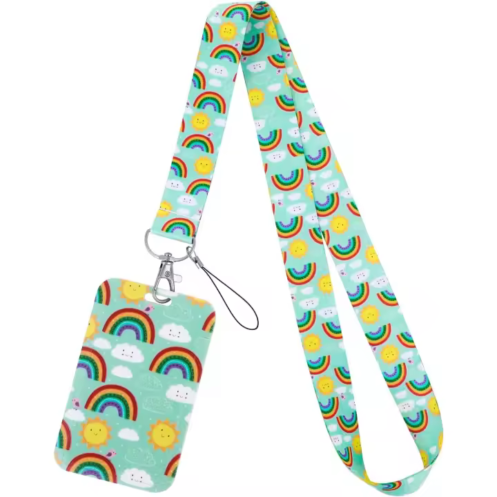 Cordón de cuello con cierre de clip para soporte de insignia, correa arcoíris bohemio con soporte para tarjetas de identificación, para el cuello con funda - 1