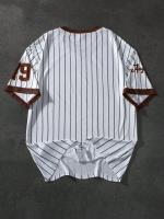 Camiseta De Verano Para Hombre Con Cuello En V Y Estampado Deportiva Corta Retro Béisbol Chic Camiseta Transpirable De Polyester - details 6