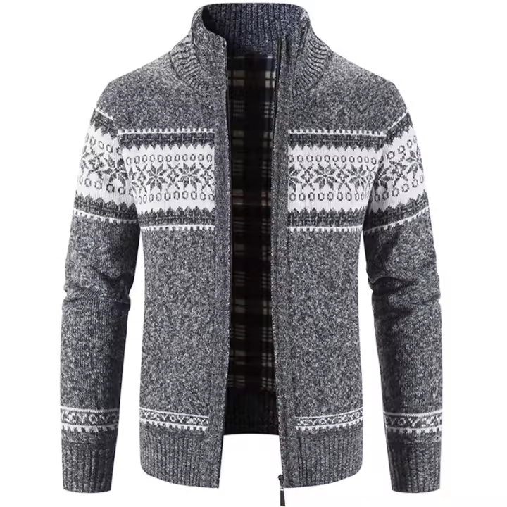 Chaqueta De Invierno Para Hombre Cardigan De Punto Grueso Con Forro De Veludo Estilo Coreano Casual Cierre De Cremallera Manga Larga - 1