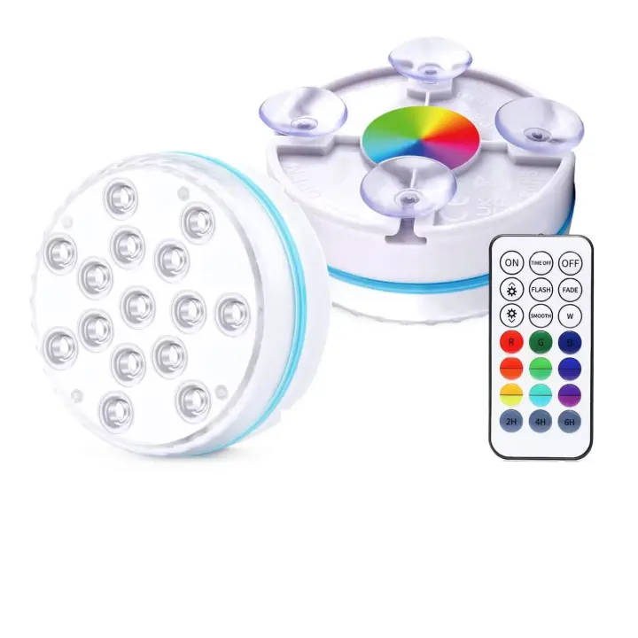 ZC 2 piezas de Luz LED sumergible, Luz de piscina LED subacuática IP68 waterproof 16 Colores RGB, Luz de Pool with remote control RF y Sucker, Luz de piscina para acuarios, bañera, florero, soporte - 1