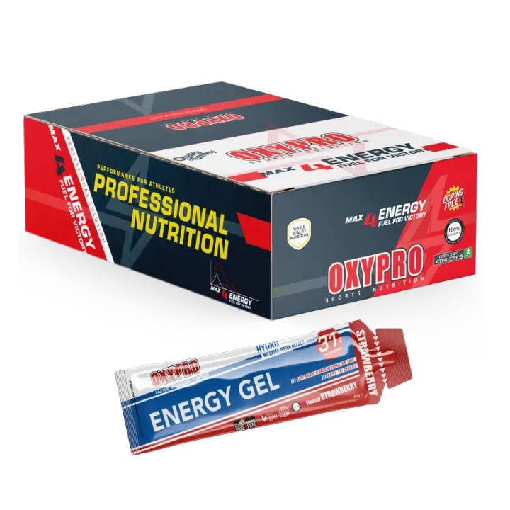 OXYPRO® Nutrition - CAJA x 12 - ENERGY GEL Fresa sin cafeina - 31g CH - 100% HYDRO - No extra water needed - 1