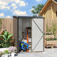 Outsunny Cobertizo de Jardín Exterior 1,34 m² 161,5x94,5x196 cm Caseta de Jardín Exterior Metálica con 1 Puerta y Cerradura para Almacenamiento de Herramientas para Patio Terraza Marrón - details 3