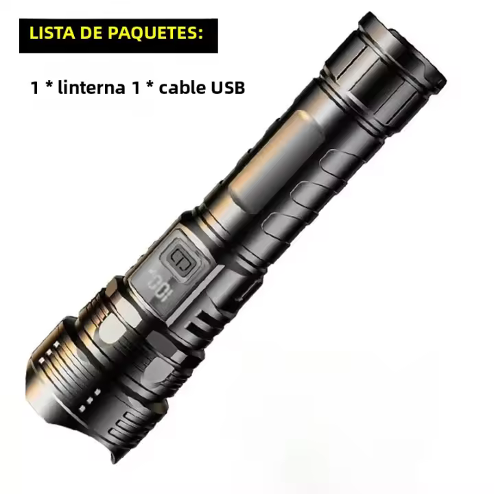 Linterna Táctica LED Super Potente Con Luces Laterales Torcha Alta Potencia Recargable Por USB Lámpara De Camping Impermeable - 1