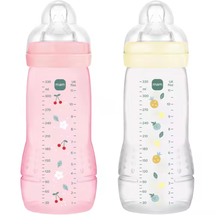 MAM Pack de 2 biberones - Biberón, a partir de 6 Meses, 330ml, con Tetina X Especial Líquidos Espesos de Silicona de Fácil Aceptación, Fácil de Sostener, Fácil de Limpiar, MAM Easy Active, Neutro, Pack de 2ud - 1