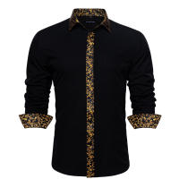 Camisa De Seda Barry Wang Para Hombres Cuello En V Manga Larga Estilo Slim Fit Colores Blancos Y Negros Top Casual Transpirable - details 8