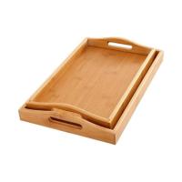 HOGUITA-Juego de 2 Bandejas de Bambú Apilables Para Servir Con Asas, Bandejas De Madera Portátiles Para Desayuno, Comida, Café, Aperitivos o Decoración, Bandejas Resistentes y Elegantes Para El Hogar, Cocina o Uso Diario - details 0