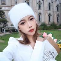 Gorro De Piel De Conejo De Nueva Moda 2024 Para Mujer Con Cabello Largo Caliente Y Suave Gorro De Invierno De Color Sólido Simplicidad Y Calidez Para Exterior - details 5
