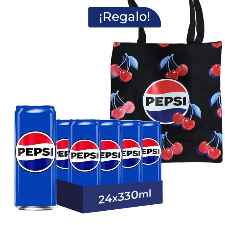 Pack Regalo Pepsi Refresco de Cola 24 Latas x 330 ml + Tote Pepsi, Pack Regalo, Bebida Gaseosa, Sabor Original, Ideal para Compartir y Refrescarte en Cualquier Momento - 1