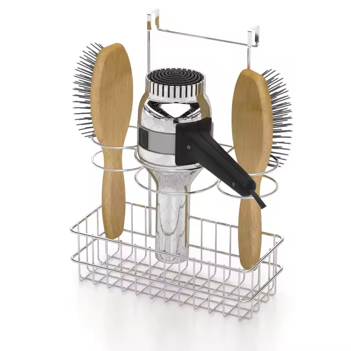 Soporte secador y peine. Colgable. Cromo. - 1