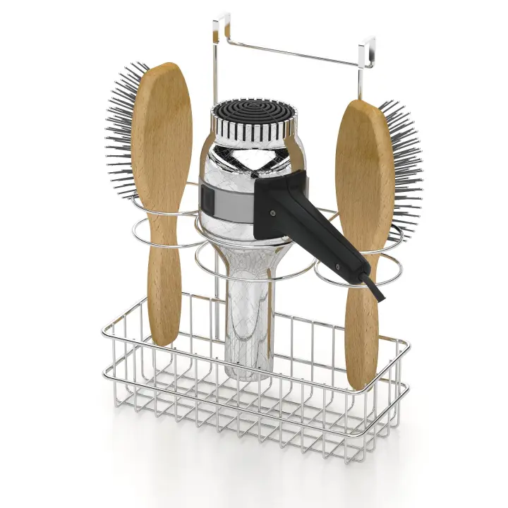 Soporte secador y peine. Colgable. Cromo. - 1