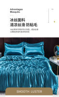 Juego De Cama De Lujo En Seda De Hielo Con Fundas De Almohada Y Funda De Edredón Satinado Textil Doméstico De Alta Gama Color Sólido - details 4