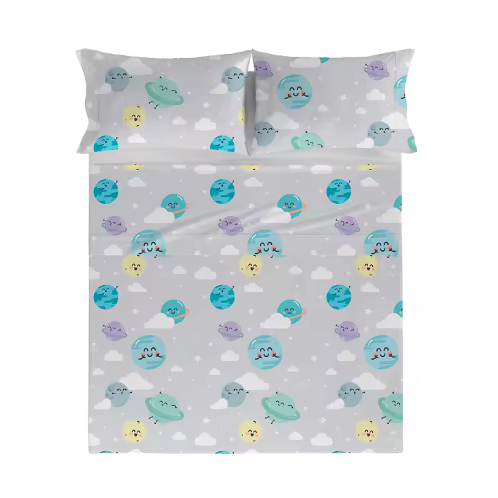 MR. WONDERFUL - Sábana encimera UNIVERSO 100% algodón 144 hilos, ropa de cama. Disponible para cama de 90 cm (160x270 cm), 135 cm (210x270 cm), 150/160 cm ( 240x270 cm), 180 cm (270x270 cm). Fabricado en España. - 1