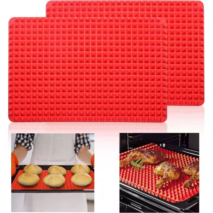 alfombrillas de silicona para hornear, bandeja piramidal de silicona, fácil de limpiar, reutilizables, para horno, parrilla, barbacoa, interior, 26 x 39 cm (rojas) - 1