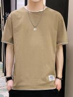 Camiseta De Verano Para Hombre Con Letras Y Bordados En Contraste 2 En 1 Algodón Camiseta Basic Sencilla Manga Corta Estilo Casual - details 4