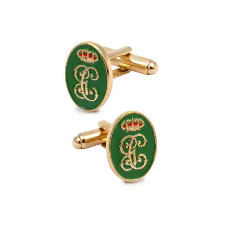 Gemelolandia | Gemelos de Camisa Escudo de la Guardia Civil Verde y Dorado 18mm - 1