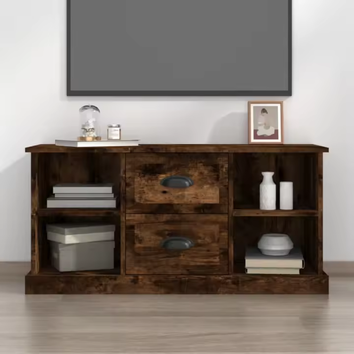 vidaXL Mueble de TV madera contrachapada roble ahumado 99,5x35,5x48 cm - 1