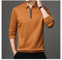 Camisa Polo De Manga Larga Color Sólido Para Hombre Con Cierre De Cremallera Cuello Polo De Algodón Moda Casual - details 4