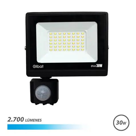 Elbat serie slim foco led 30w con sensor de movimiento - 2700 lumenes - 6500k luz fria - ip44 - 1