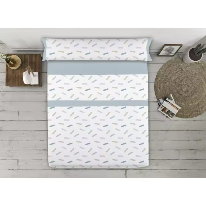 Juego de Sábanas Tejidos Reina Tetris Azul Blanco Cama de 150/160 - 1